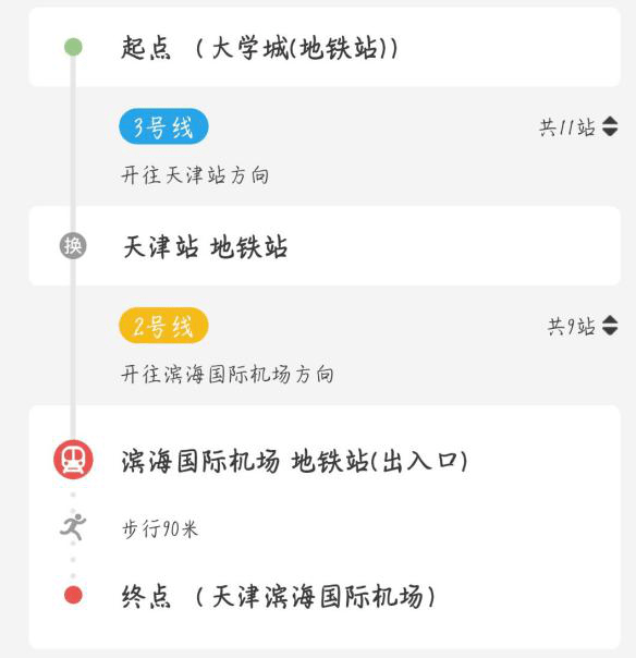 天津站方向）到天津站下，站内换乘，地铁2号线（开往滨海国际机场方向）