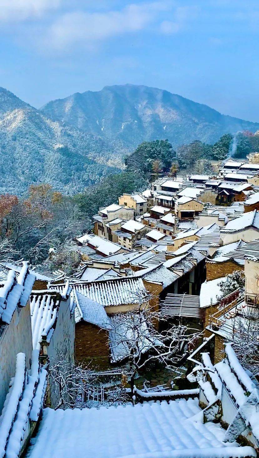 雪霁天晴朗!当篁岭邂逅今冬初雪,感受雪景与"枫"景的双重暴击!