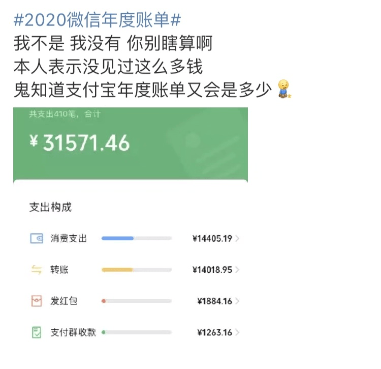 你什么时候最有钱查看2020微信年度账单的时候你今年的花销够凡尔赛吗