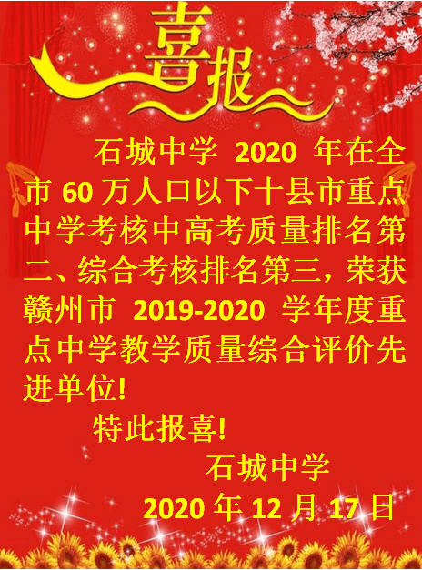 喜报|石城中学荣获赣州市2019-2020学年度重点中学