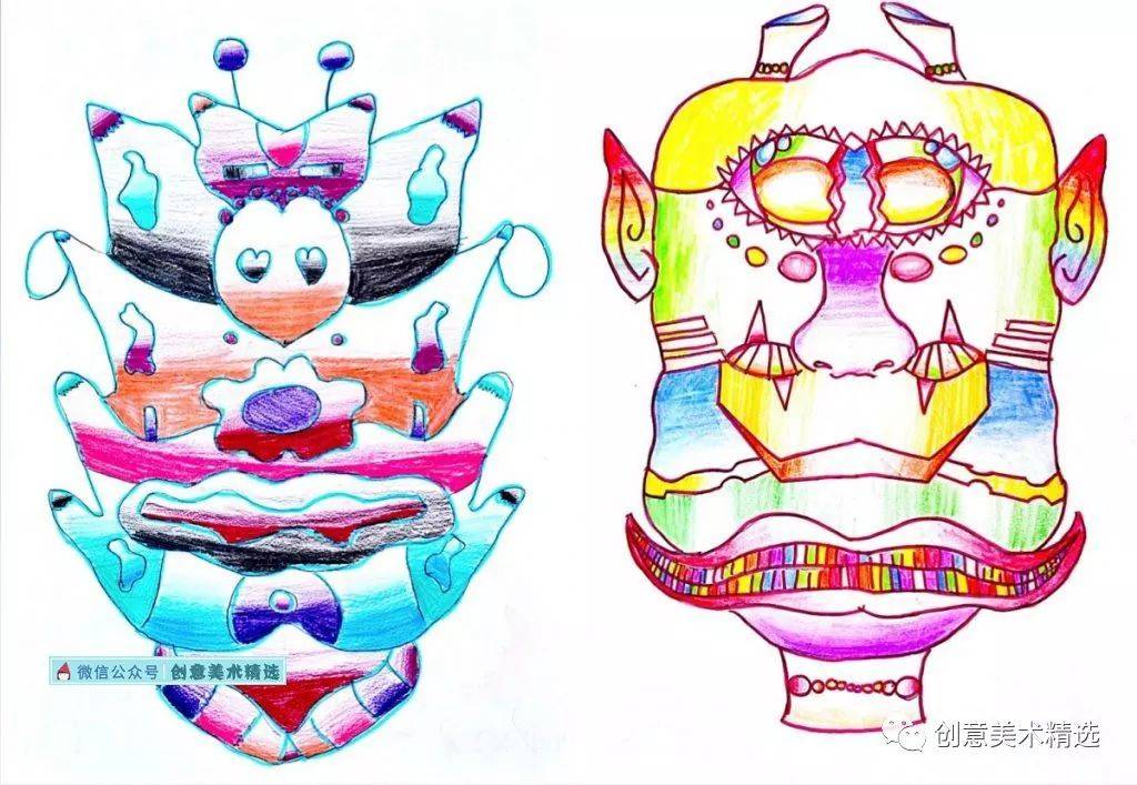 1将草稿纸上画出的面具誊画在一张新的素描纸上.