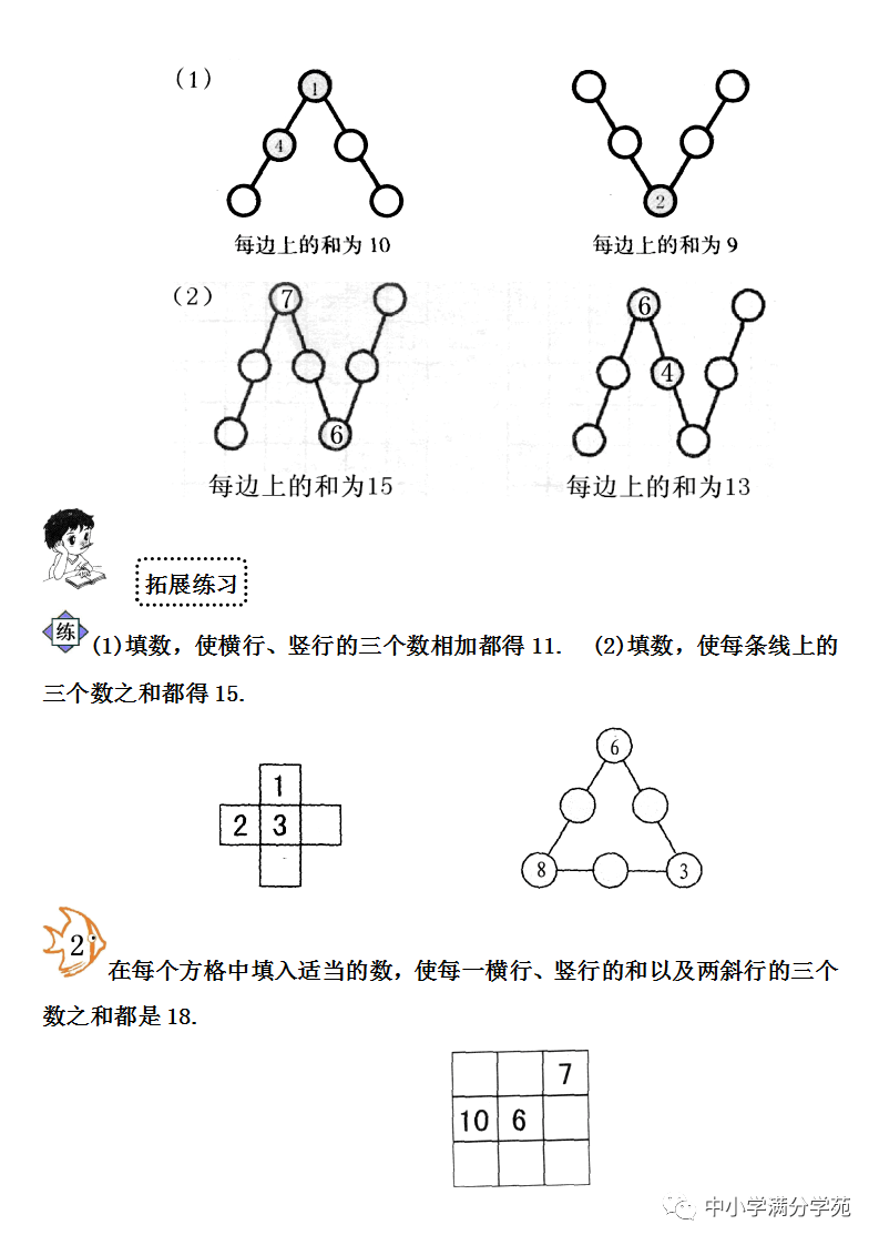 一年级数学上册:《数阵图》专题,9页练习,细致全面!