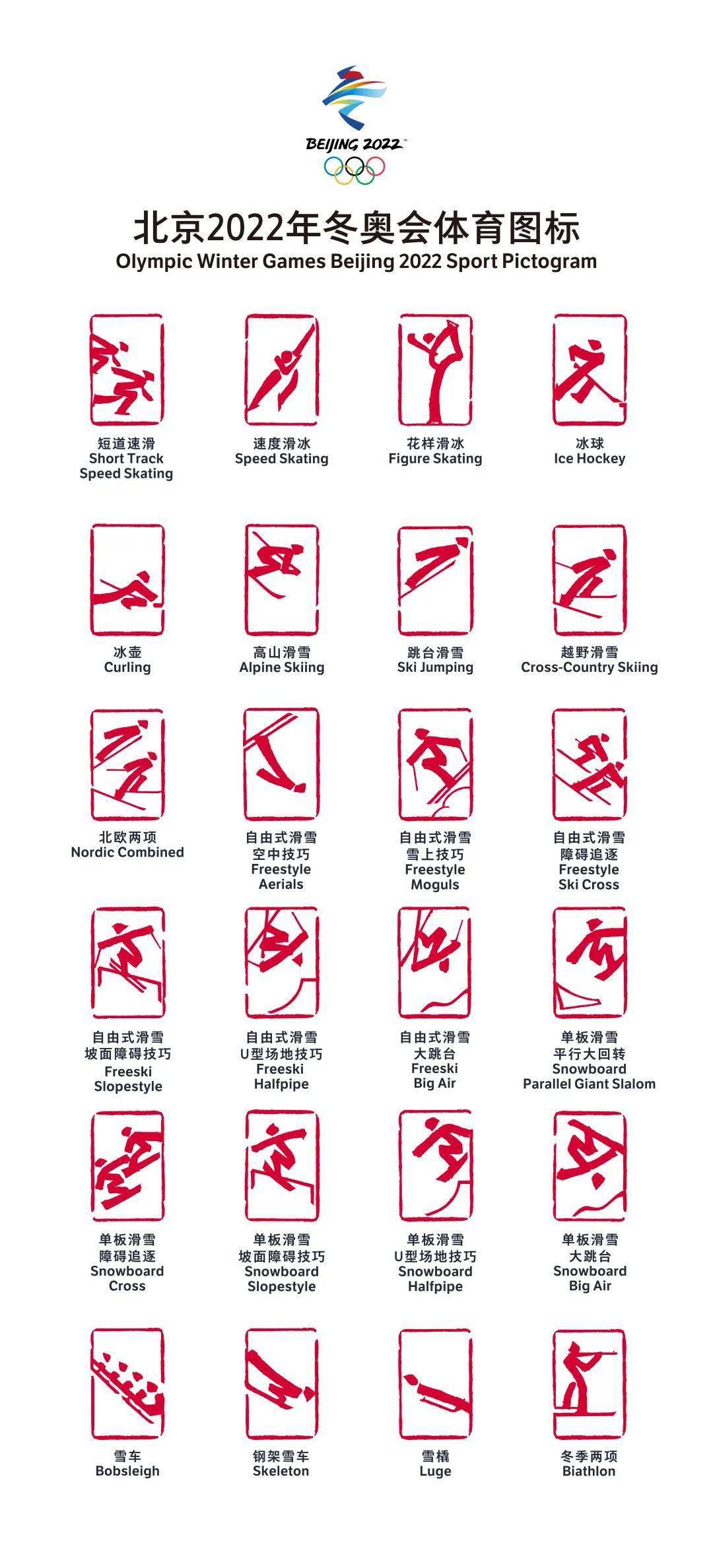 中国印章惊艳世界的北京2022年冬奥会和冬残奥会体育图标