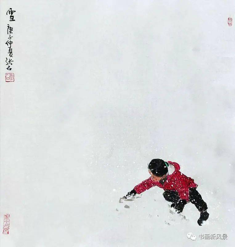 国画小品:村雪_张石