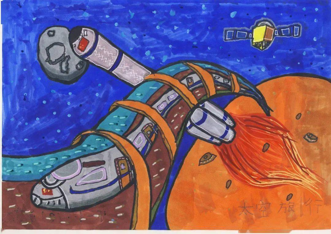 科技畅想未来 航天科幻画以火星探测为主题,学生们运用丰富的想象和