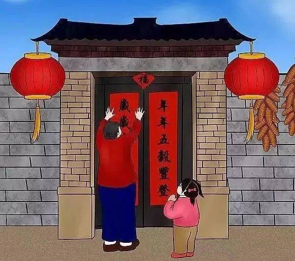 贴对联时应将上联贴在右边,下联贴在左边,左与右则以面对大门或壁柱
