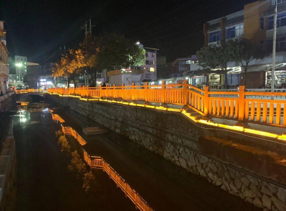 农贸市场对面沿河灯带308省道及小区路灯法制宣传栏(含夜灯)夜灯点点