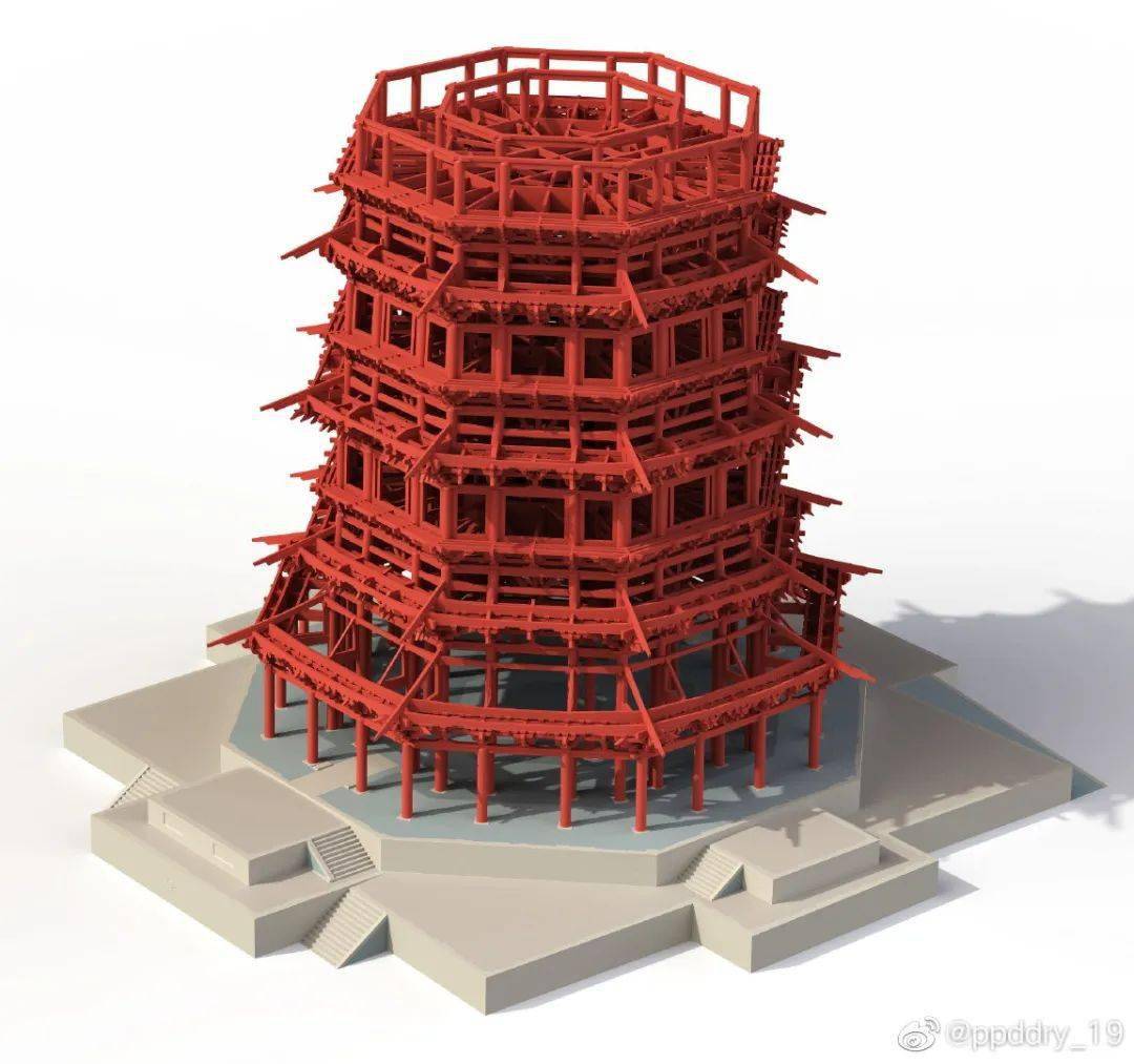 营造构法应县木塔su复原模型搭建赏析