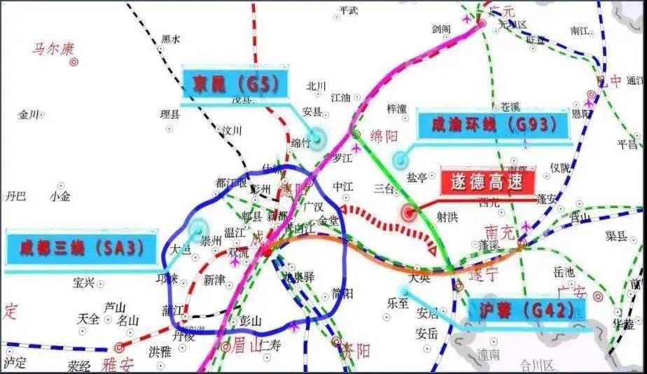 路线起于德阳市中江县玉兴镇,止于遂宁市大英县回马镇,接已建成的遂宁