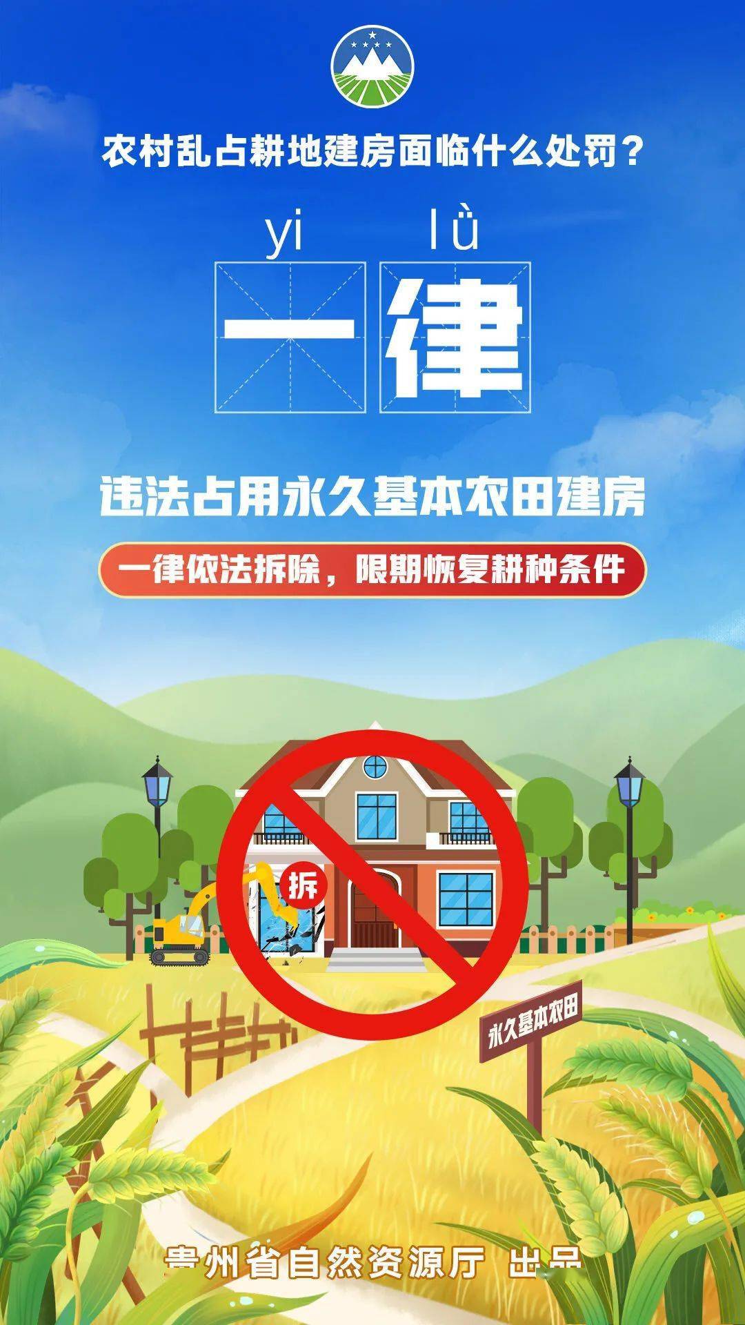 叮咚您有一组农村乱占耕地建房十个一律规定的政策解读海报请注意查收