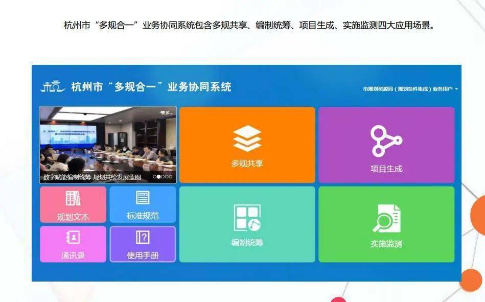 "平台下设的杭州市"多规合一"业务协同系统开发了"编制统筹"应用模块