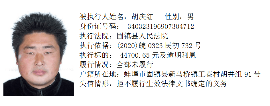 蚌埠又一批失信被执行人被曝光第三期