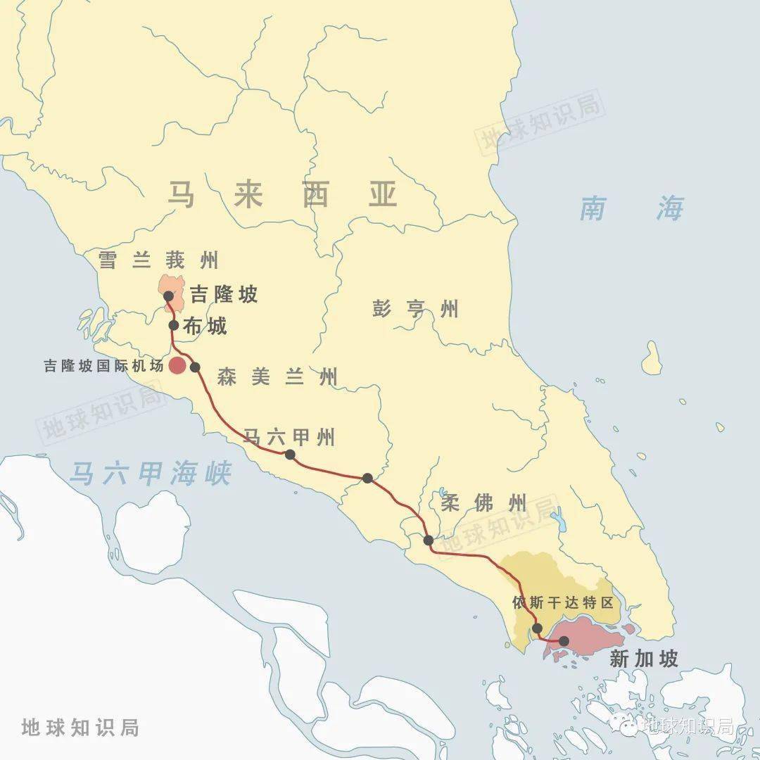 吉隆坡-新加坡高速铁路大致线路▼