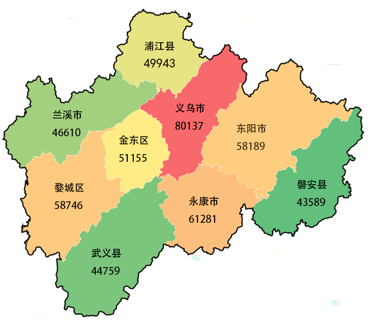 数说金华⑨2020年金华居民人均可支配收入地图来了你的家乡是啥水平