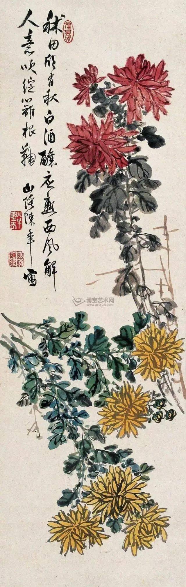 陈半丁菊花欣赏_吴昌硕