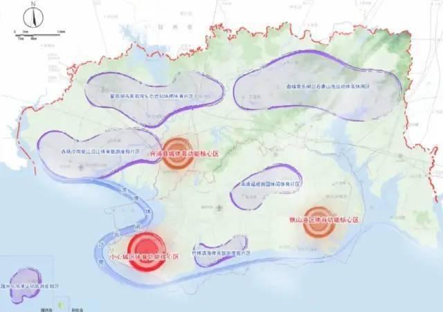 (2)三核:由中心城区体育功能核心区,铁山港区体育功能核心区,合浦县城