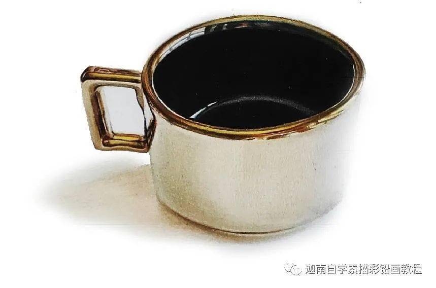 彩铅写实教程:金色咖啡杯