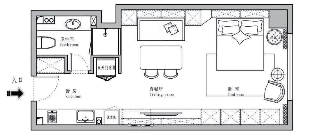 40㎡一字型单身公寓,没钱买大房子,小蜗居将就一下也挺不错的!