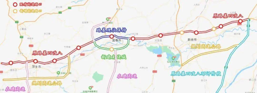 9公里)与宜春至遂川高速公路和三阳至新田高速公路重叠,目前已开工