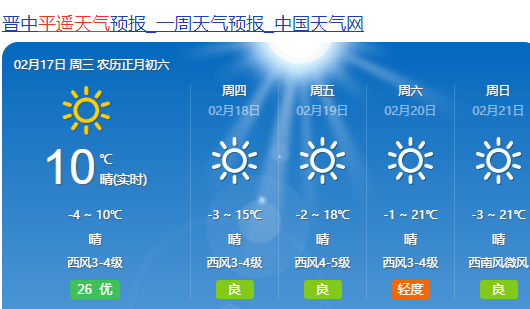 平遥最新天气预报