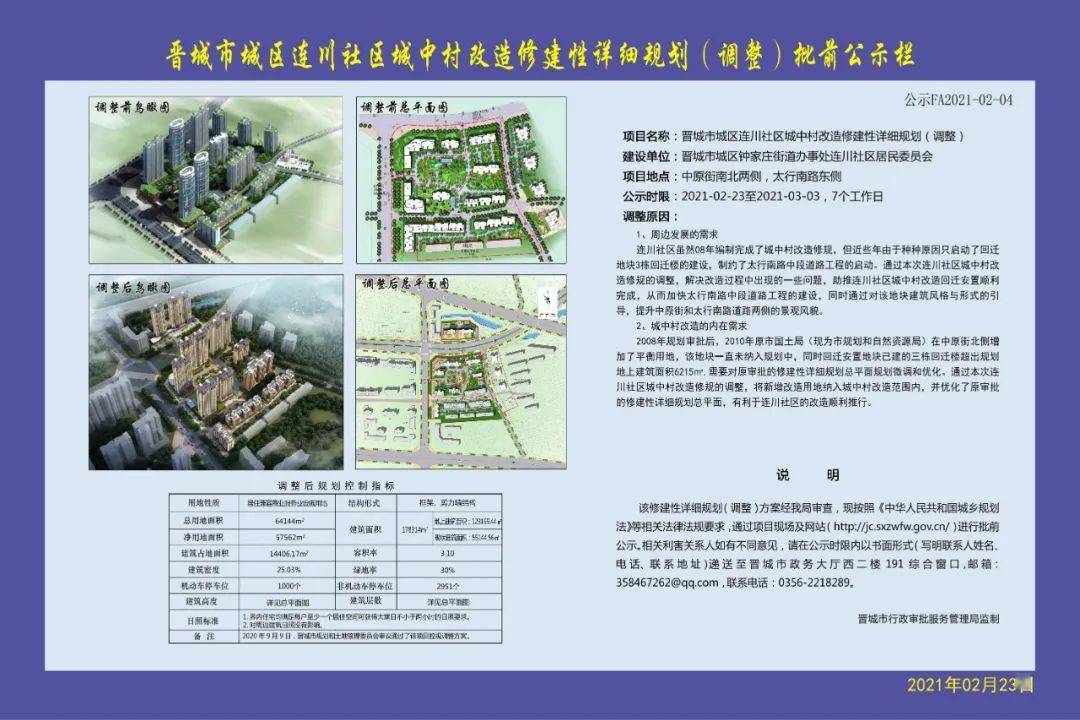 修建性详细规划(调整)批前公示栏