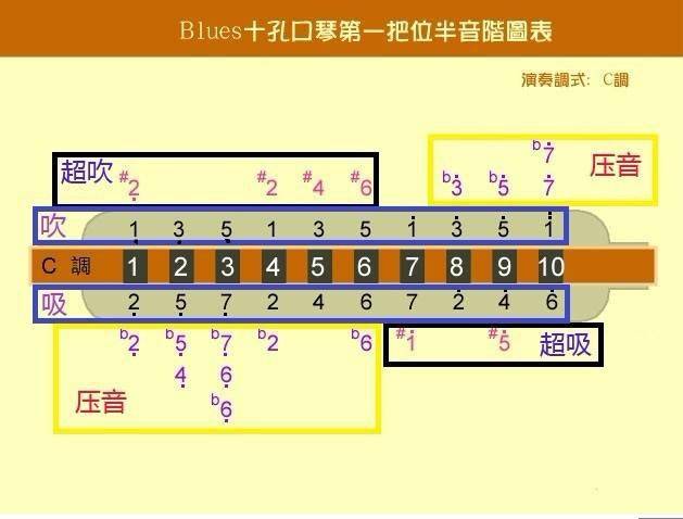 布鲁斯口琴练习曲学习笔记分享01_孔位