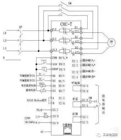 1,基本接线原理图软起动器端子1l1,3l2,5l3接三相电源,2t1,4t2,6t3接