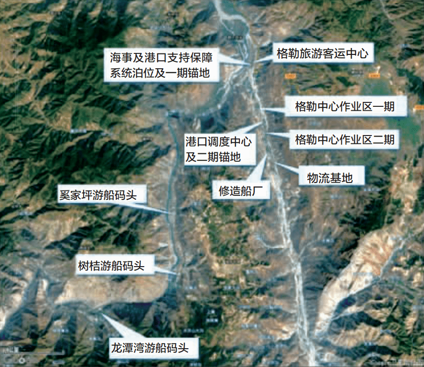 东川港格勒中心锚地,共6个1000吨级待泊泊位(水工结构按3000吨级)