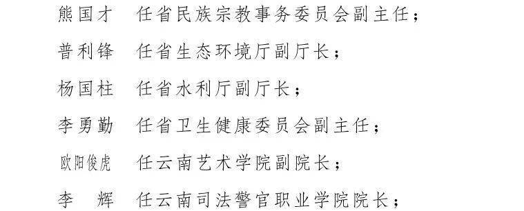 涉及12名干部云南省人民政府发布一批任免职通知