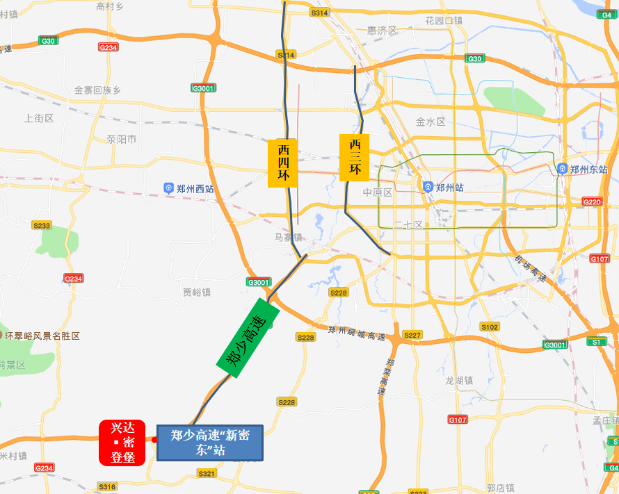 从郑州西三环出发,经郑少高速到新密下站,  距离高速口600米就是