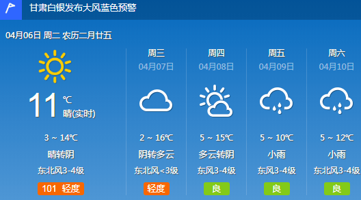 甘肃省天气预报 4月5日夜间到4月6日白天,陇南,天水两市多云,部分