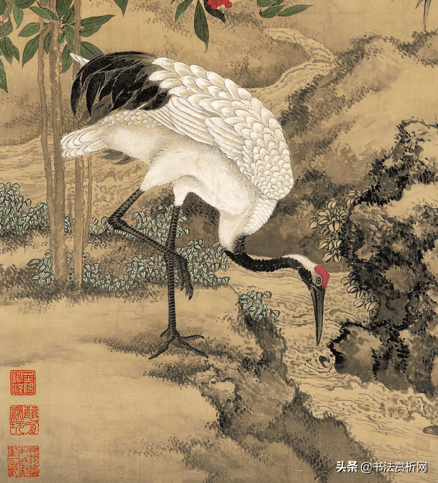 清代名画《桂鹤图》,《松梅双鹤图》赏析