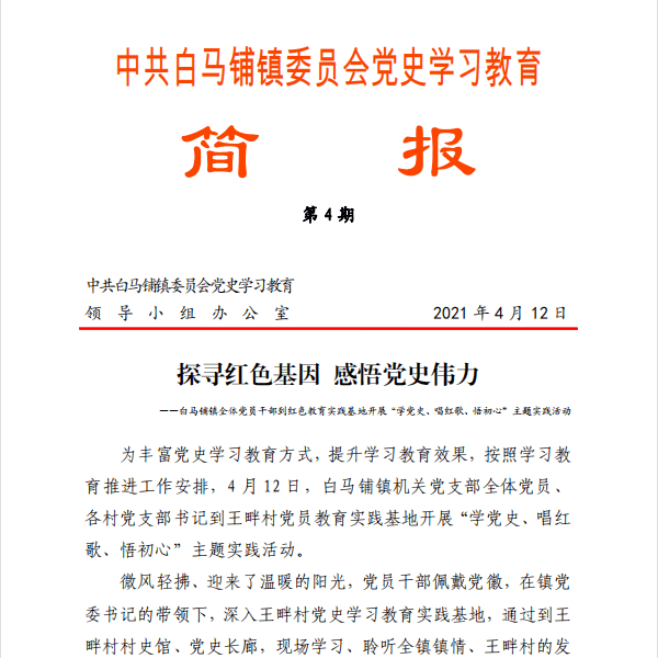 白马铺镇党史学习教育简报14期