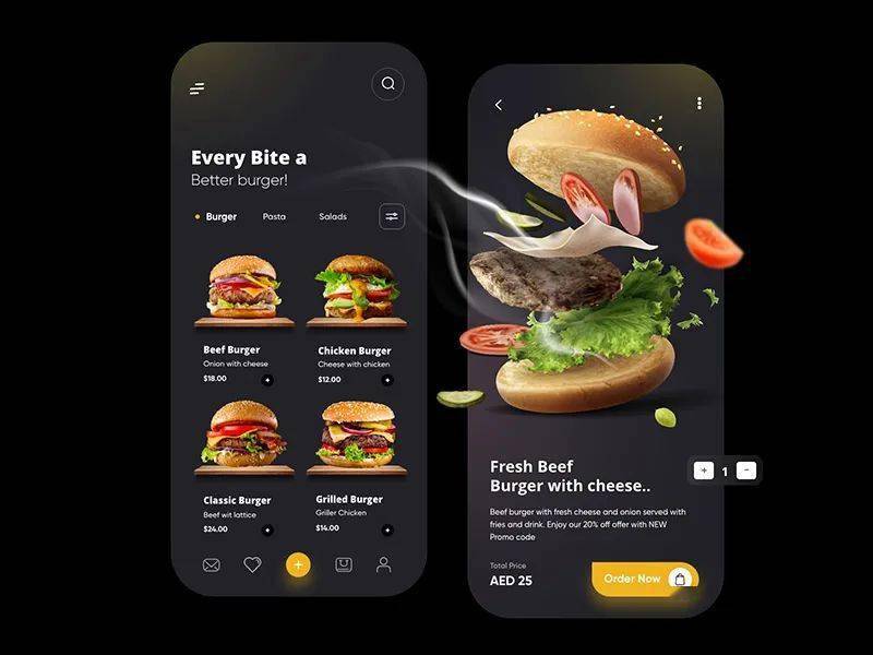 dark mode by adhiari subekti food delivery app design by purrweb