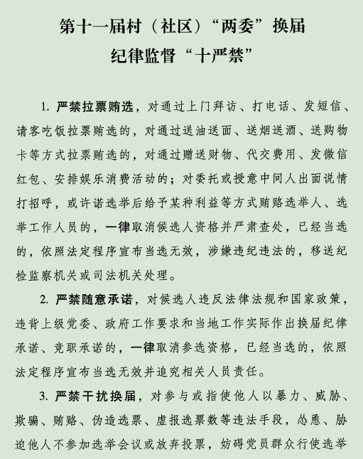 第十一届村(社区"两委"换届纪律监督"十严禁"十不准"_王子平