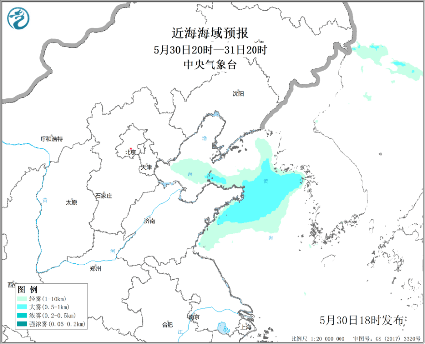 我国北部海域将有雷暴大风 黄海中部海域将有大雾