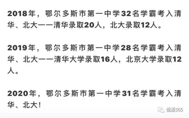 鄂尔多斯市一中34名同学被北大清华录取市三中380名同学上一本