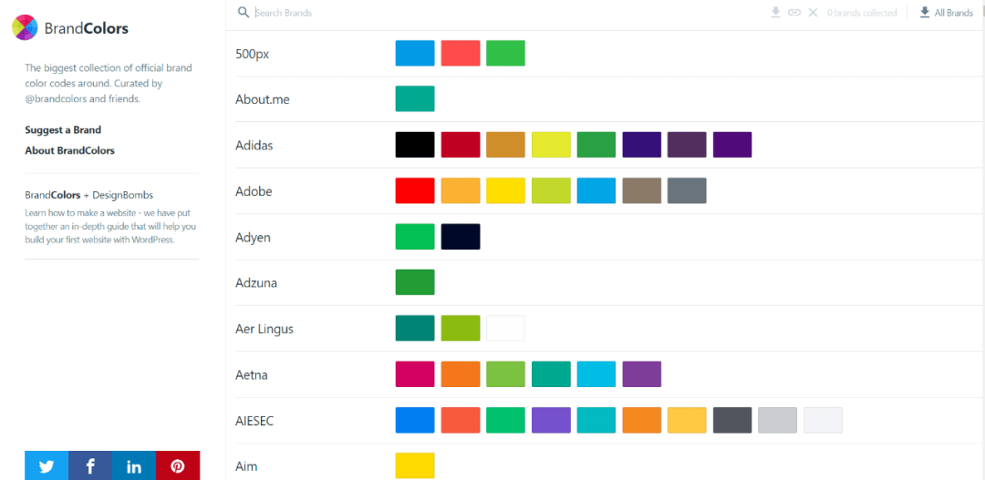 brandcolors这个网站收集了周围大量的官方品牌颜色代码,它收集了世界