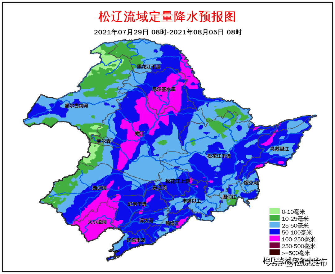 预计未来一周:西辽河,嫩江流域累计降雨量100～150毫米,东辽河,辽河干