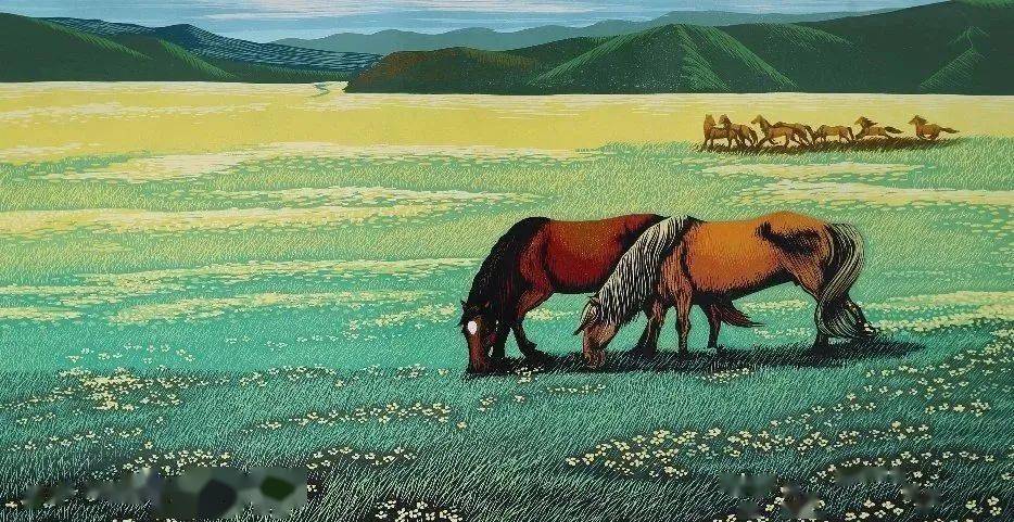 扎鲁特旗版画丨万里草原 骏马追风