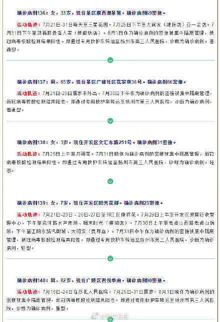 扬州通报新增36例确诊病例详情