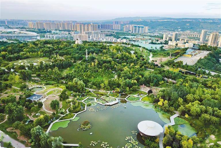8月15日,古城天气晴朗,微风习习,西安植物园一片绿意盎然,美不胜收.