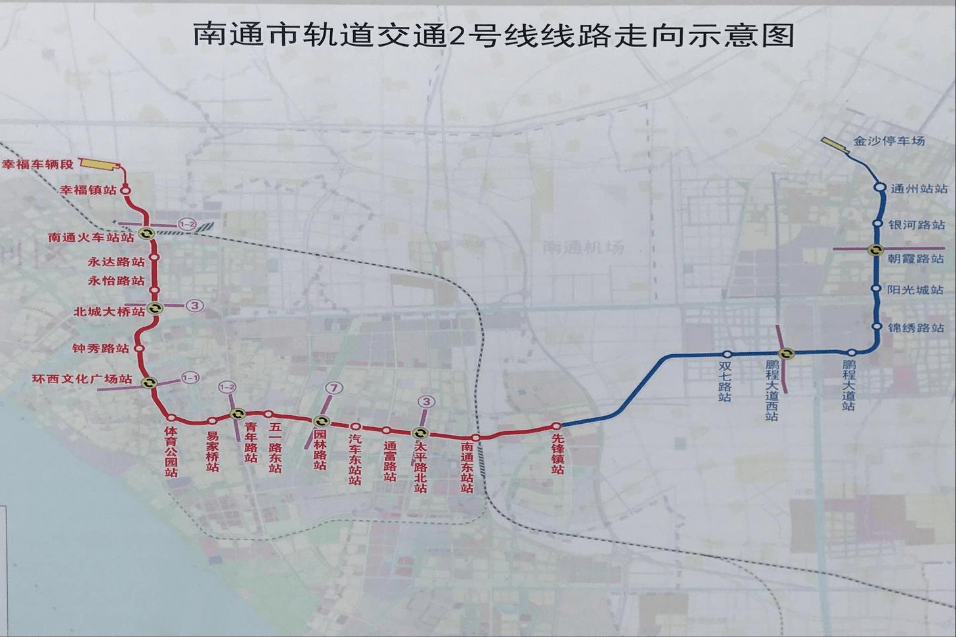 "南通轨道交通2号线"整体来说会呈一个"l"型走向,全线将会经过当地的