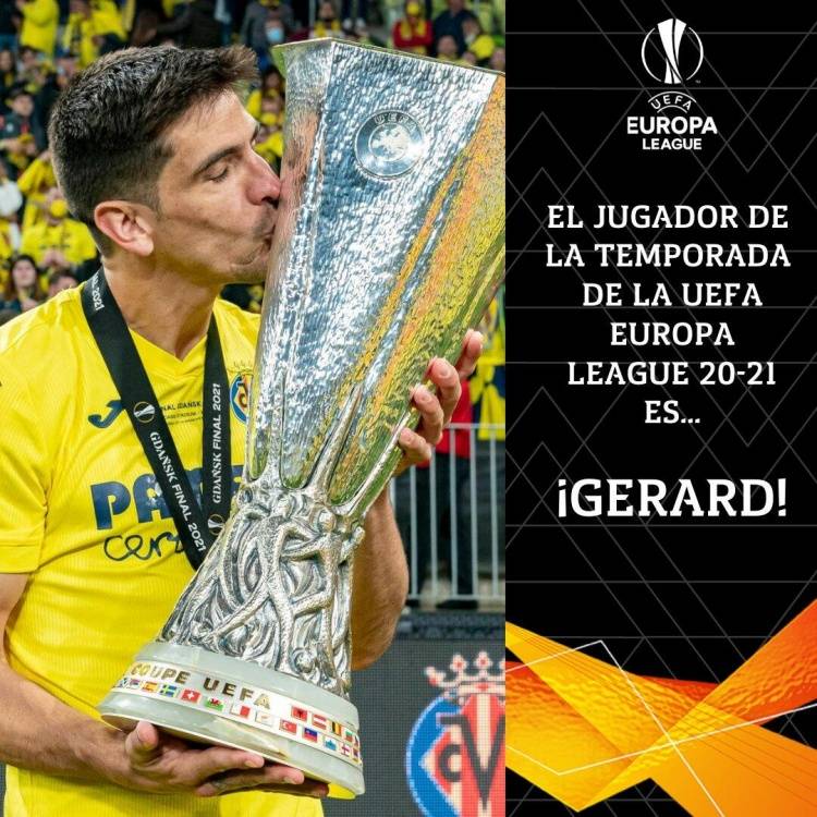 官方:黄潜前锋杰拉德-莫雷诺当选2020-21赛季欧联杯最佳球员