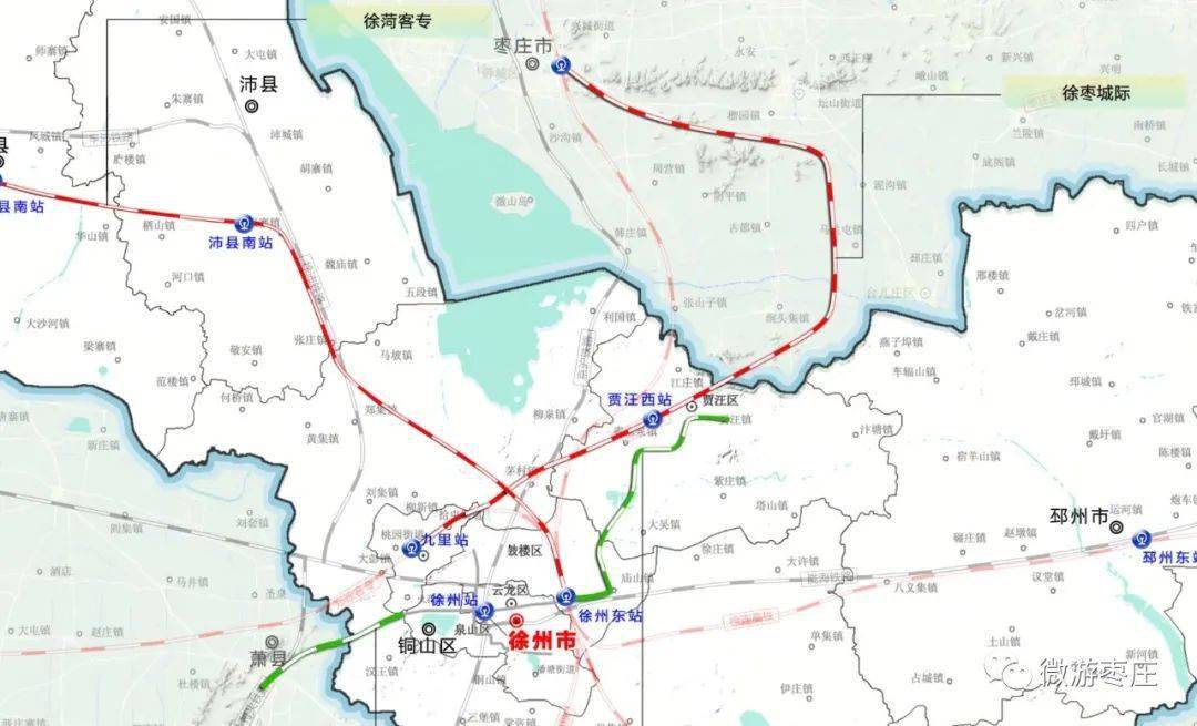 随规划附了一张规划铁路的线路图,从图中看到徐州到枣庄的线路走向是