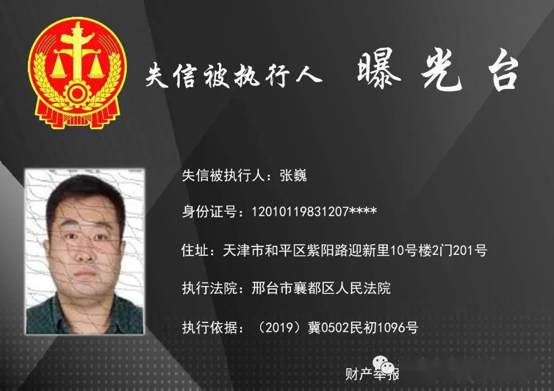 诚信邢台最新失信被执行人员名单公布看看有认识的吗