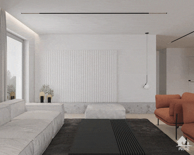 需求前提下灰色的窗帘占满了整面墙横平竖直的线条勾勒出现代美中间是