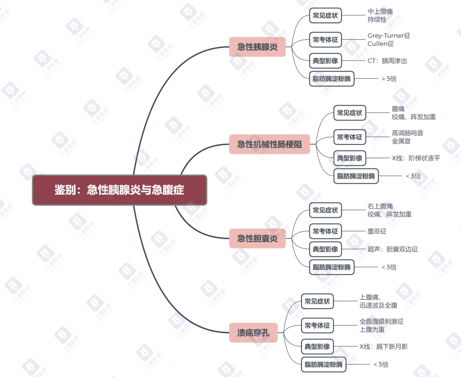 思维导图鉴别消化系统的急性胰腺炎与急腹症