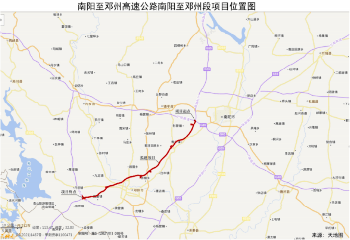 10月15日,河南省自然资源厅披露南阳至邓州高速公路南阳至邓州段项目