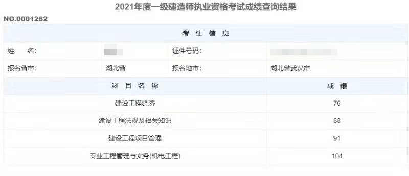 刚刚2021一建成绩已出速查分